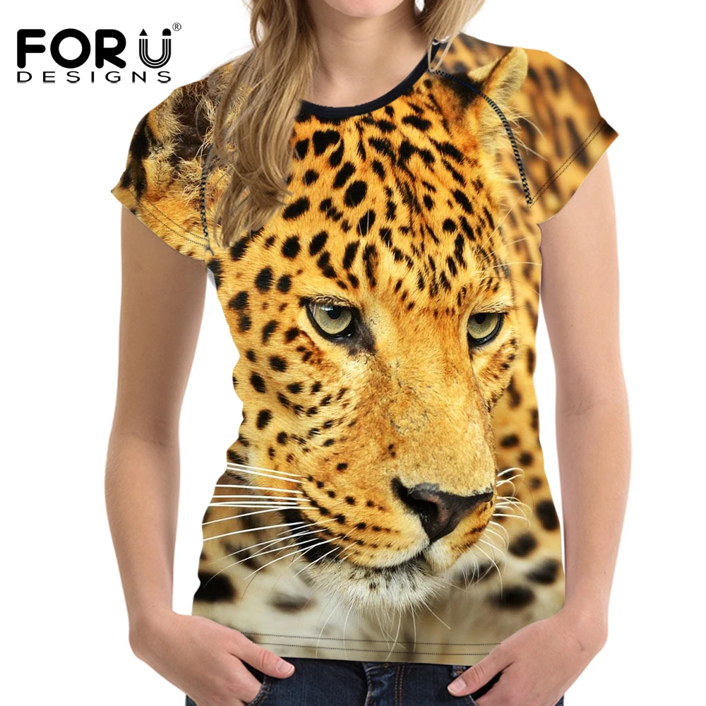 

FORUDESIGNS Americal Leopard Prints Female T-shirt Fashion Brand T-shirts Harajuku Style Summer Women Shirts Feminine New 2017