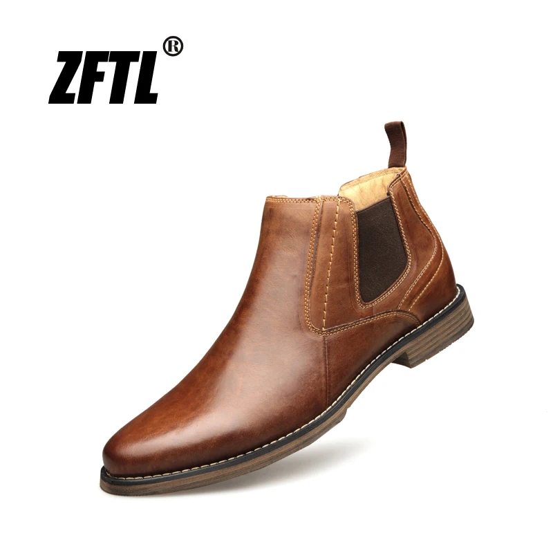 

ZFTL New Men Chelsea Boots Handmade shoes Cow Leather Big size Men Ankle Boots Slip-on man Casual boots male Martin boots 006