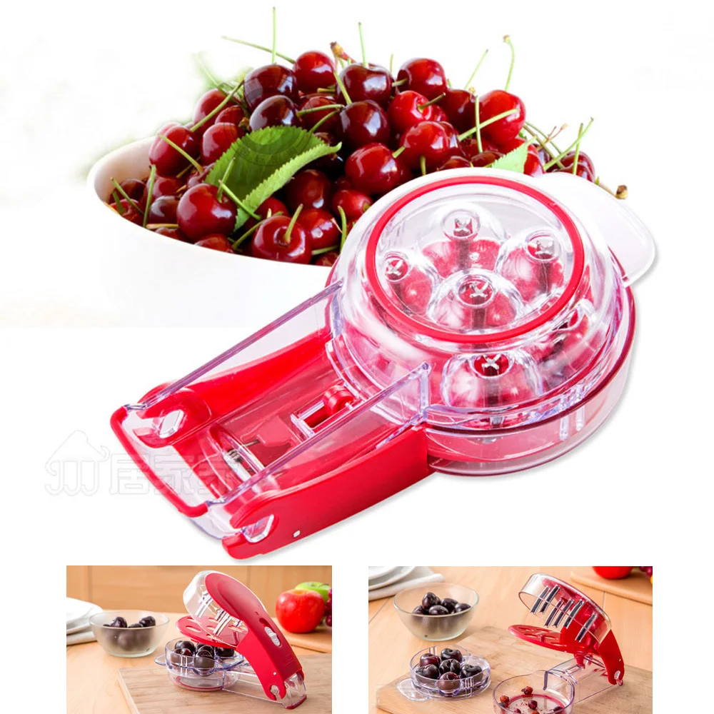 

6 Holes Cherry Corer With Container Kitchen Gadgets Tools Novelty Super Cherry Pitter Stone Corer Remover Pit 6