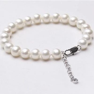 

Eternal wedding Women Gift word 925 Sterling silver real The pony pearl 6-7mm circle natural freshwater pearl bracelet genuine 9