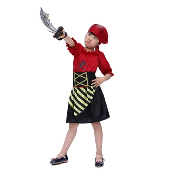 

Halloween Pirate Cosplay Suit Girl Red Skull Pirate Costume Set with Pirate Knife for 4-6 Years Old - M L XL