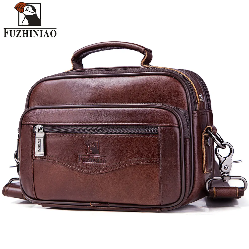 

FUZHINIAO Cow Genuine Leather Shoulder Bag Men Messenger Bag Crossbody Small Single Male Clutch Solid Flap Tote Bag Sling Soft