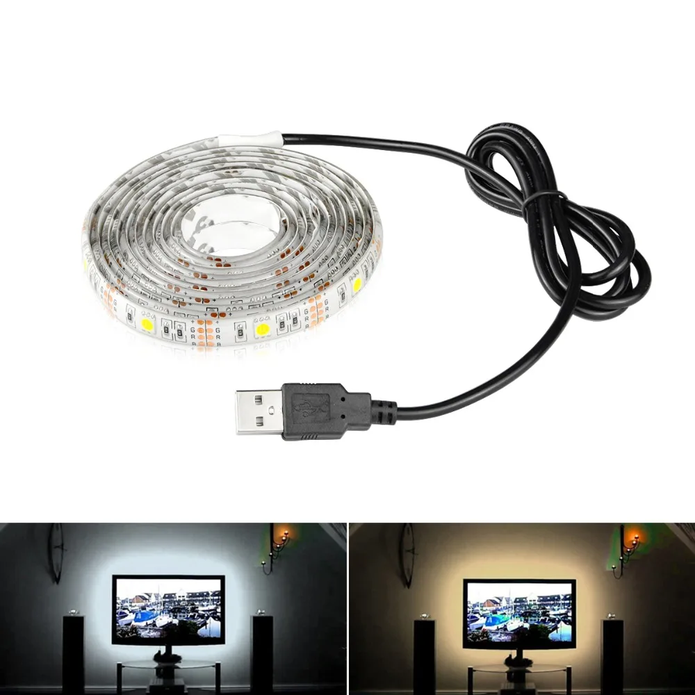 

5V 50CM 1M 2M 3M 4M 5M USB Cable Power LED strip light lamp SMD 2835 waterproof desk Decor lamp tape For TV Background Lighting