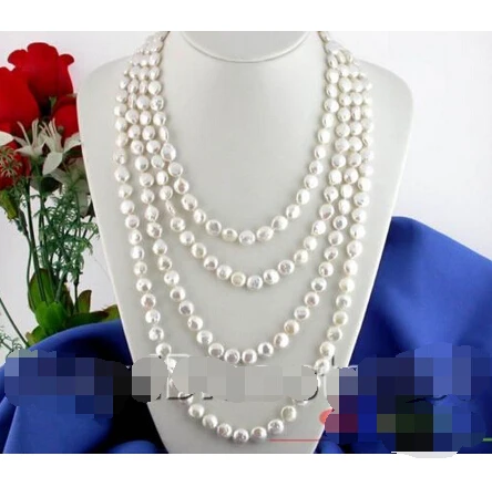 

Free shipping >>>>>p534 LONG 100" 11MM WHITE COIN FRESHWATER PEARL NECKLACE