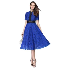 

2018 Summer Lace Dresses Floral Crochet Hollow Out Casual Vestido Patchwork Slim Fit Office Dress Party Dress