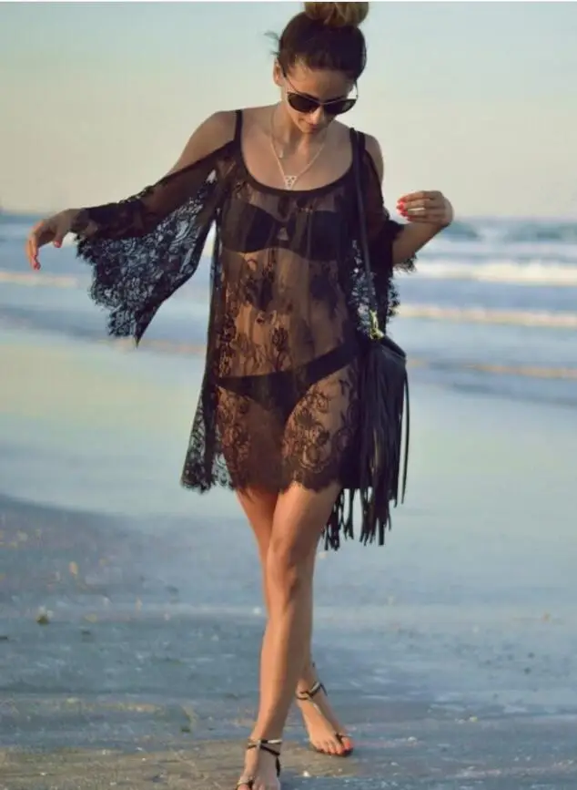 Women Sexy Swimsuit Lace Crochet Bikini Cover Up Swimwear Beach Dress (1)