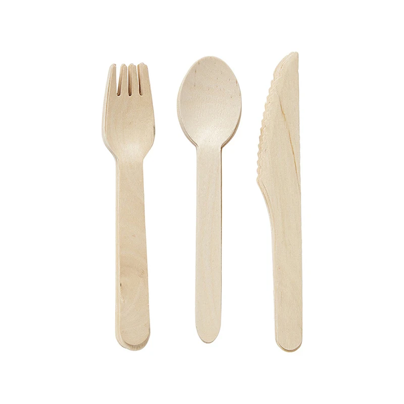 24 шт(8 комплектов) одноразовая посуда наборы ножи++ ложки вилки столовые приборы для торжеств из натурального дерева дешевая деревянная посуда