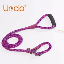

[Uncia]12mm Diameter Stripled Purple Large Dog Collar and Leash Set Pet Training and Walking Leashes Soft Sponge Handle