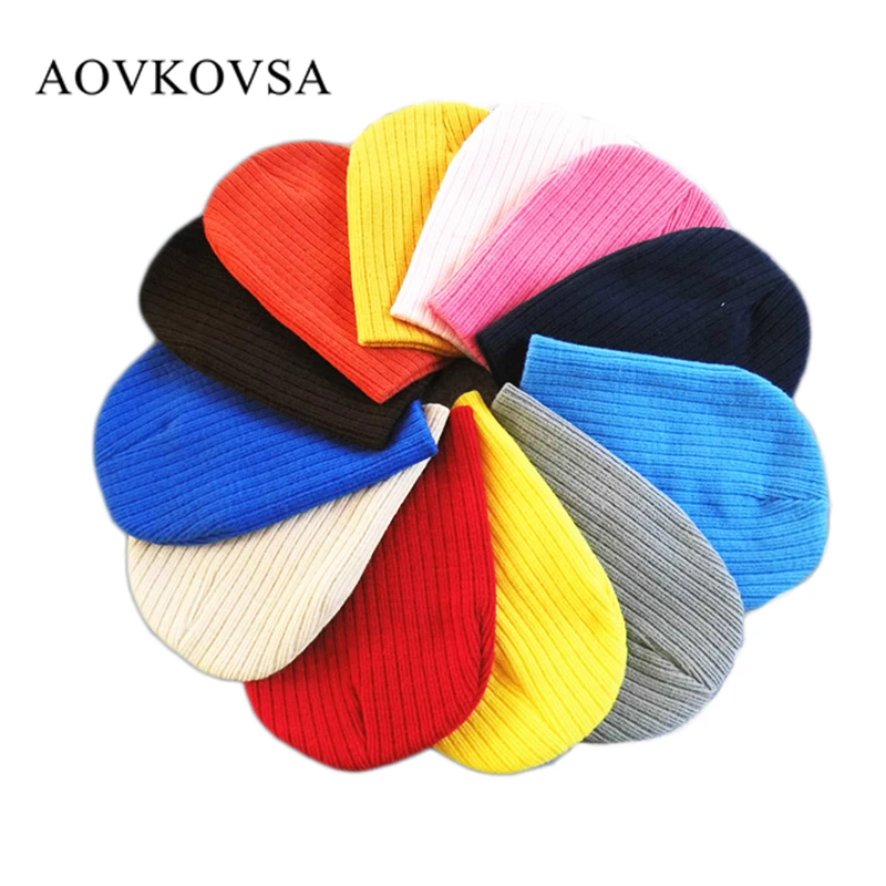 

AOVKOVSA 2017 new solid color children Knitted hat baby hat in winter Beanies cap for girl