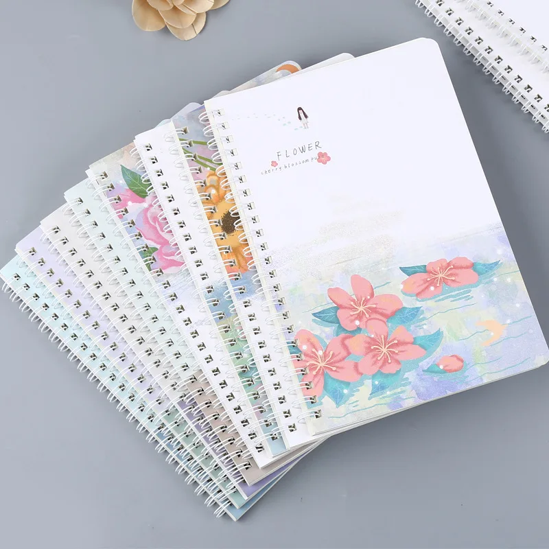 1 x Da.Wa Notebook Lined Coil Notebook Flower Birds Printed Office Supplies Gift Notepad Student Stationery Journal Portable Word Book Random Color