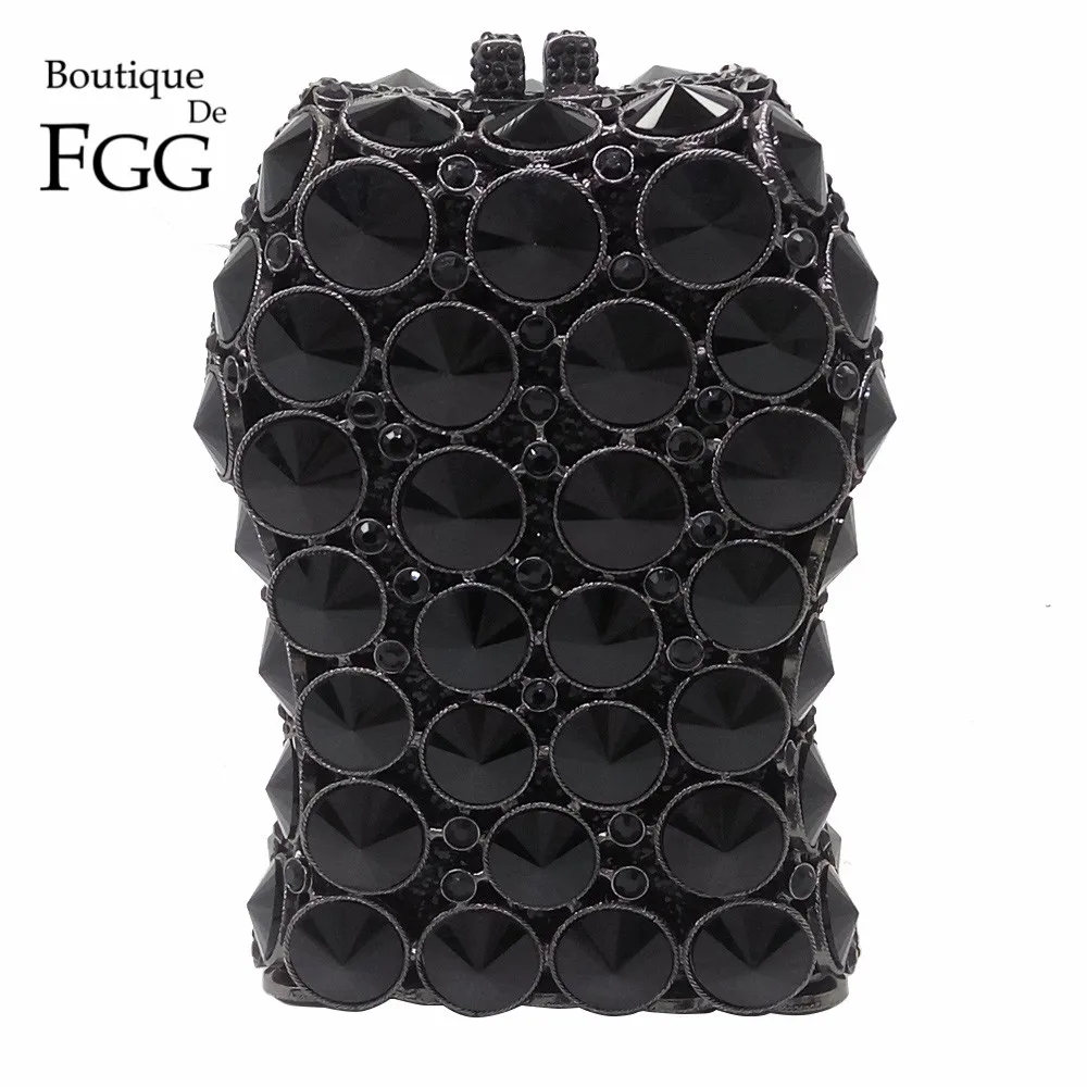 

Jet Black Hollow Out Evening Crystal Bag Bridal Clutches Women Handbag Hardcase Metal Chain Shoulder Bag Bolsa Feminina Cristal