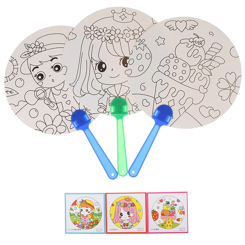 Hot DIY Coloring hand fan Kids Cartoon Hand Fan Paper Art Craft Material for Kindergarten Preschool Drawing Toy Kids Gifts