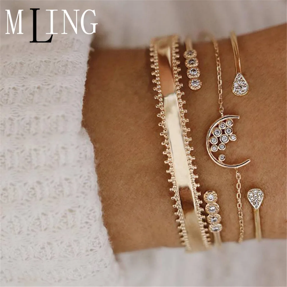 

MLING 4 Pcs/Set Vintage World Map Crystal Bracelet Set For Women Adjustable Bracelet Fashion Jewelry