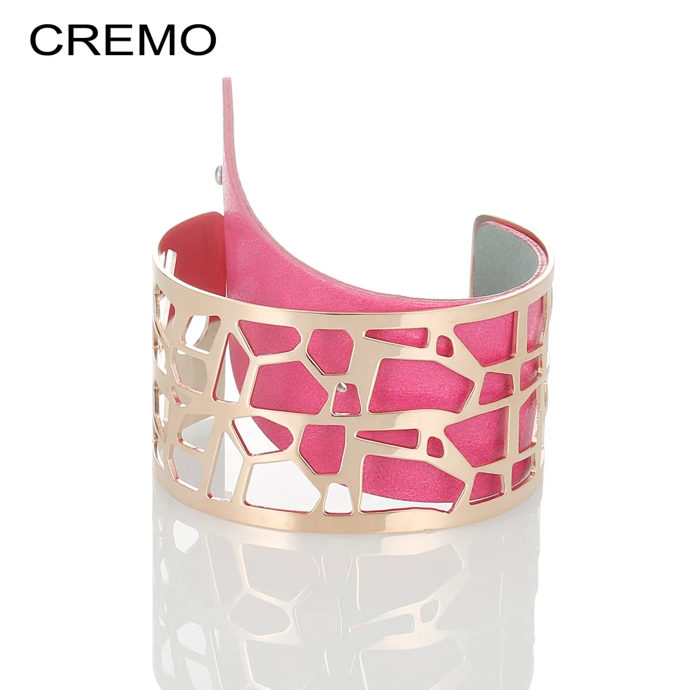 

Giraffe Wide Rose Gold Bangles For Women bijoux acier inoxydable femme Cremo Stainless Steel Bracelets Manchette Leather Bangles