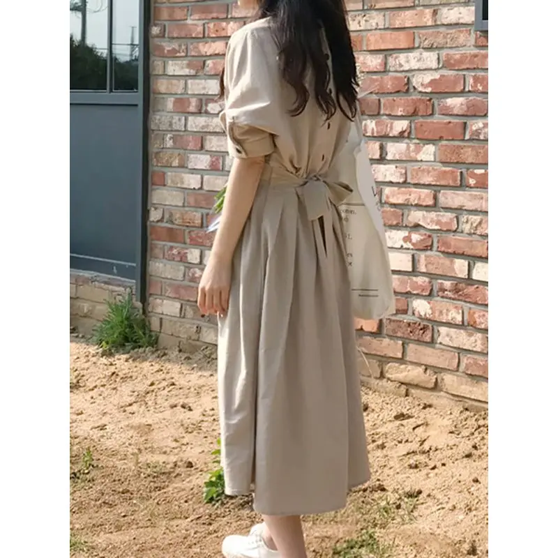 

2019 Korean Vintage Boho Dresses Summer Plus Size Solid Sexy Sundress Elegant Women Beach Midi Bodycon Short Sleeve Vestidos