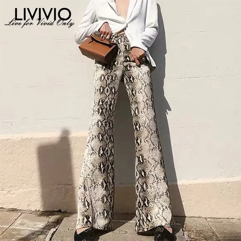 

[LIVIVIO] Korean Fashion Snake Print Women Pants High Waist Large Size Long Trousers Female Streetwear Spring 2019 New Tide