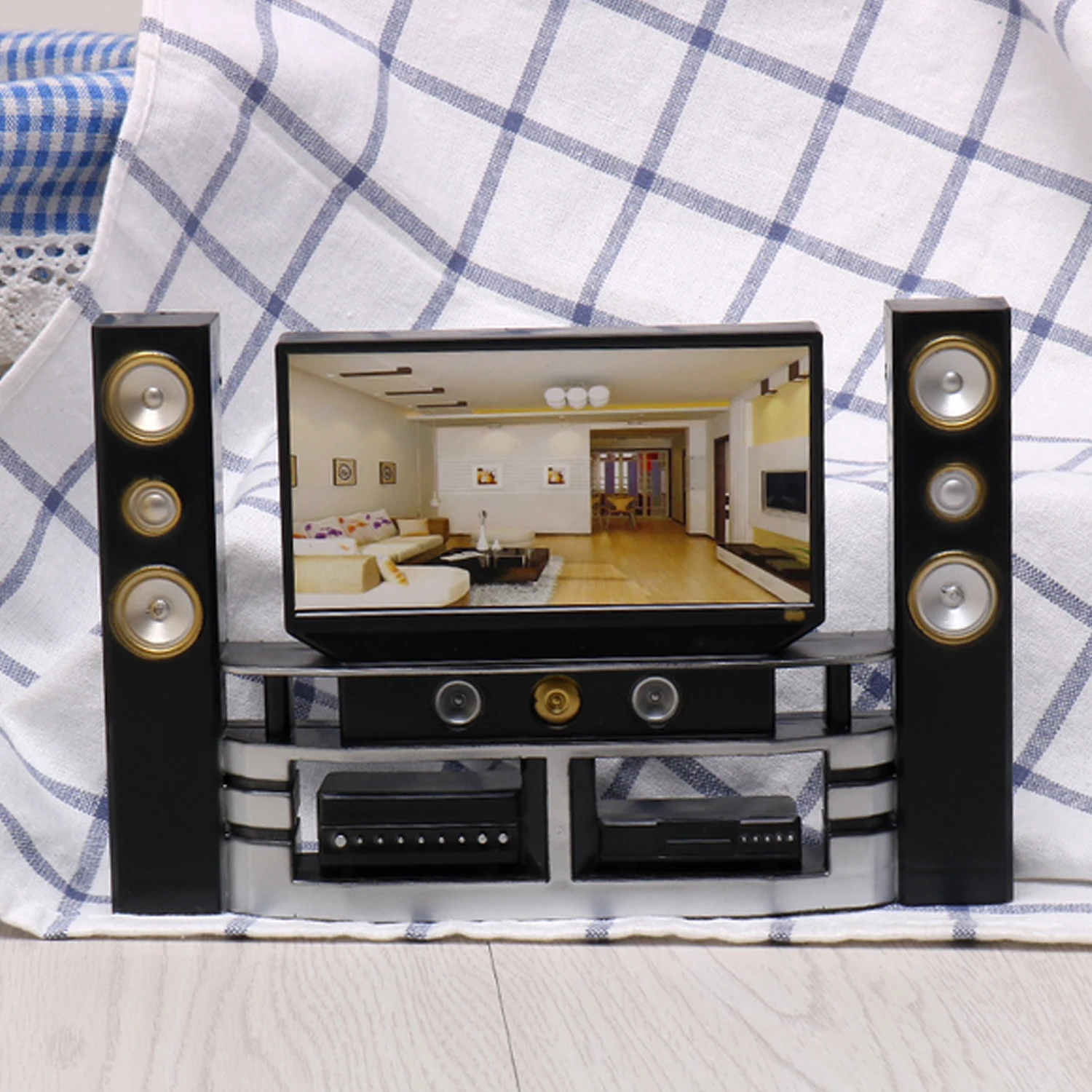 

Fashion Mini Plastic Home Theater Cabinet Combo TV Speaker Cabinet Doll House Furniture Accessories for Barbie Dollhouse Toy