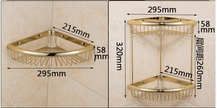Розовое золото угловая полка, Медь Ванная комната треугольник Корзина два слоя, аксессуары для ванной, гальваническим поверхности отделка