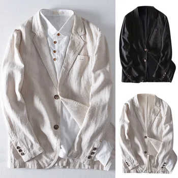 

New Men's Slim Fit Linen Blend Pocket Solid Long Sleeve Suits blazer masculino Outwear blazer masculino slim fit Dropshipping