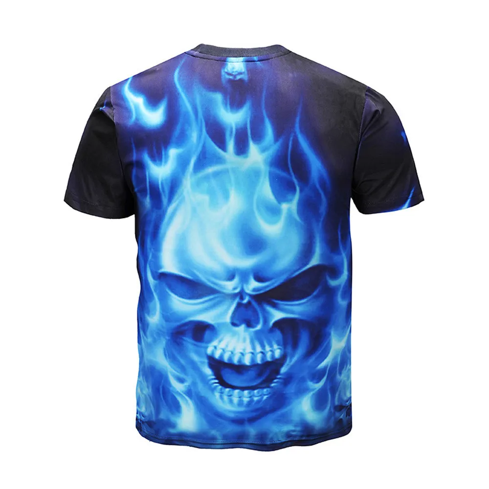 Api Biru Tengkorak Mens Tshirts 3D Printing Hip Hop T Shirt Pria