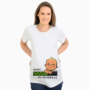 

Casual Summer Pregnant T-shirt Baby In Progress Printing Maternity Clothing for Pregnant Women Funny Pregnancy Shirts Size S-2XL