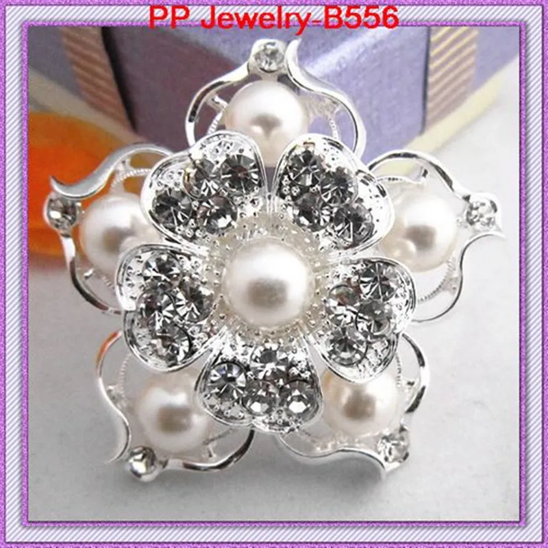 Free Shipping 6pcs/lot Silver Color Nice Pearl Flower Brooch Cheap