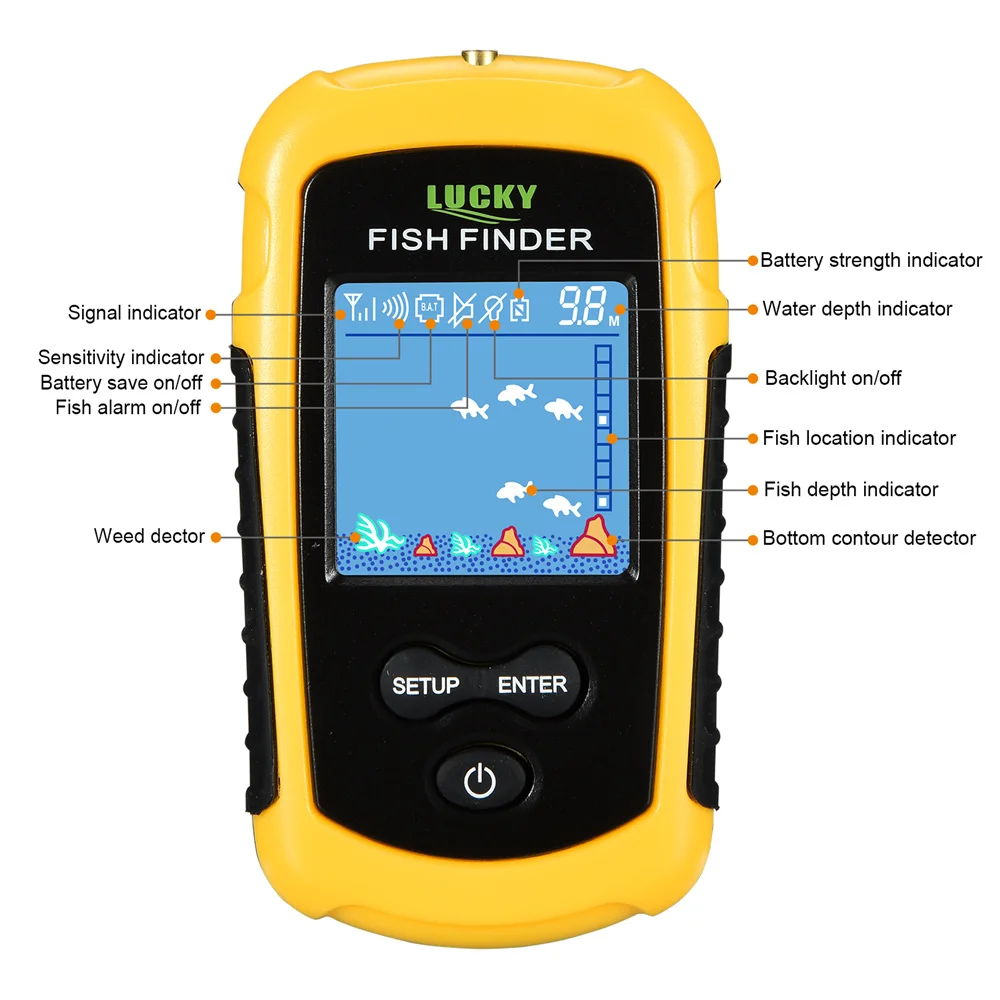Lucky FFCW1108-1 Portable Wireless Sonar Fish Finder Echo sounder fishing Deeper with LCD Display (9)