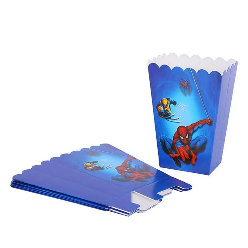 

6Pcs/Pack Kawaii Spiderman Cartoon Prints Popcorn Cup Box Happy Birthday Candy Box for Kids Favor Gift Supplies Disposable Party