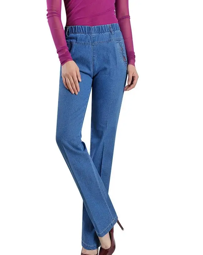 Новые весенние и летние женские прямые джинсы, цветные штаны с эластичной резинкой на талии, повседневные штаны размера плюс 9xl, джинсовые женские - Цвет: Небесно-голубой