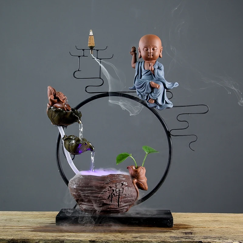 High-grade Ceramic Water Fountain Humidifier Feng Shui Round Home Living Room Office Chinese Style Decoration | Дом и сад