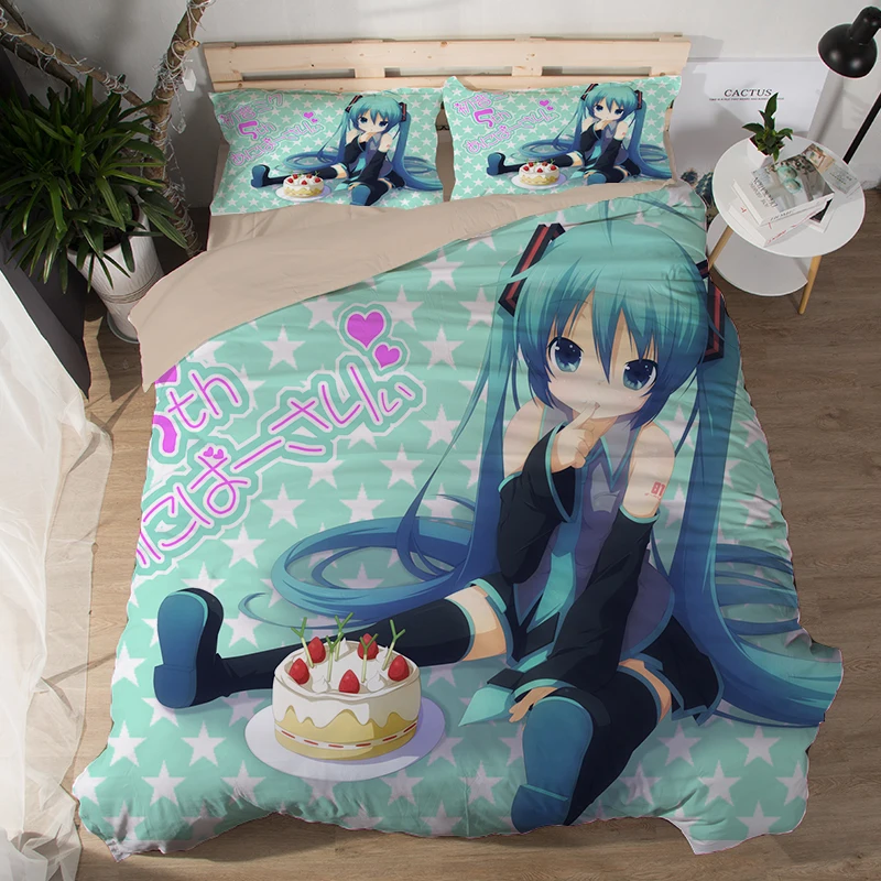 Japanese Anime Magical Mirai Hatsune Miku Bedding Set Bedcover Pillow Case 3/4PCS girls duvet cover sets cartoon blue bedclothes