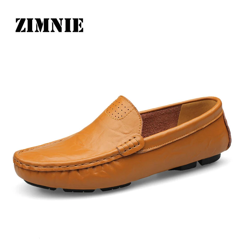 ZIMNIE Big Size 36~50 High Quality Genuine Leather Men Shoes Soft Moccasins Loafers Fashion Brand Men Flats Comfy Driving Shoes