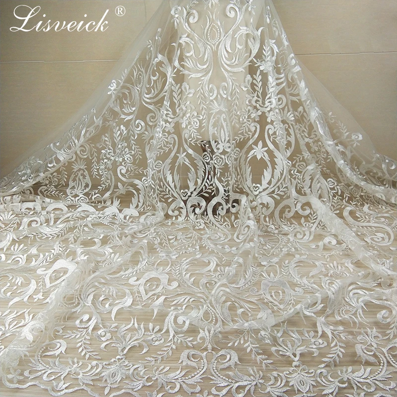 1yard new style Vintage Embroidery Polyester Net French Nigerian Lace  Fabric In White For Wedding Dress, Home Party Decoration