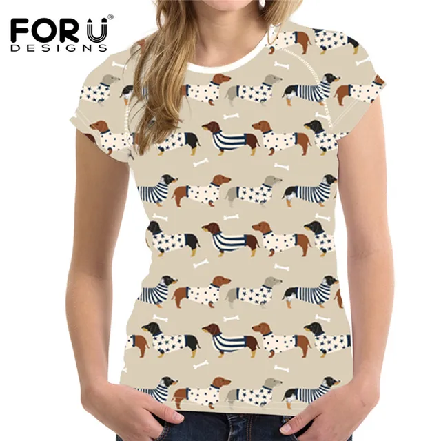 FORUDESIGNS Women Dachshund Dog Print T Shirt Ladies Fashion Short Sleeve Tops Females Funny