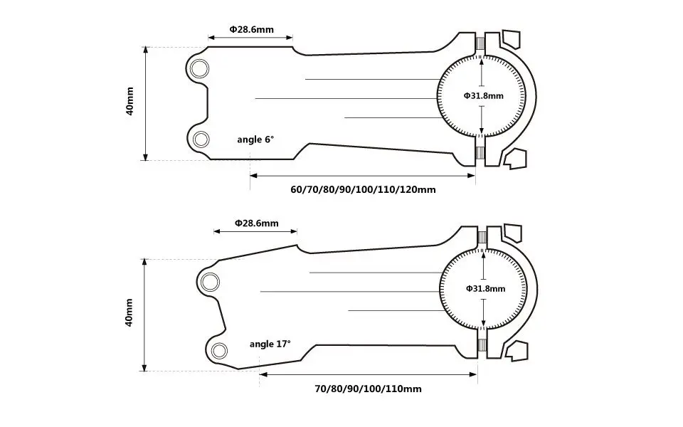 Нет логотипа стволовых углом обзора 6/17 градусов алюминий+ 3 К дороги углерода/горный велосипед стволовых 31,8 мм Leagth 60 /70/80/90/100/110/120 мм