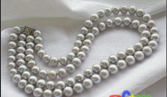 

FREE SHIPPINGLUSTER AA++ 2row 10mm GRAY ROUND FRESHWATER PEARL NECKLACE (A0322)