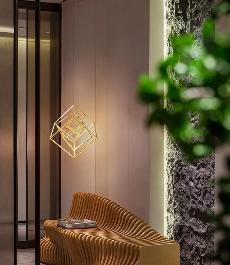 Постмодернистские геометрический Рубика подвеска в виде кубика лампа Nordic столовая Гостиная Подвесная лампа Светодиодная лампа отель светильник для загородного дома