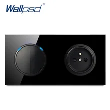 Wallpad L6 черное закаленное стекло 2 банды 1 способ 2 переключатель с французская настенная розетка электрическая розетка 16А круглый дизайн