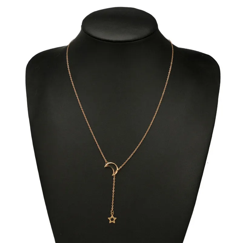 Fashion Necklace chain for women Moon Star Pendant Choker Necklace Long Chain Jewelry collares mujer Collier ras de cou A14#N (4)