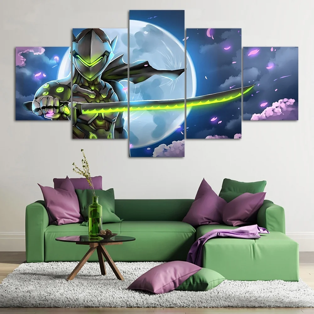 Модульная Картина на холсте домашний декор 5 панелей видеоигра OVERWATCH Genji