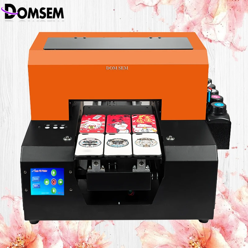 

DOMSEM A4 Size UV printer Phone Case printers for Leather Ceramic Glass Digital flatbed printing machine 1440 dpi