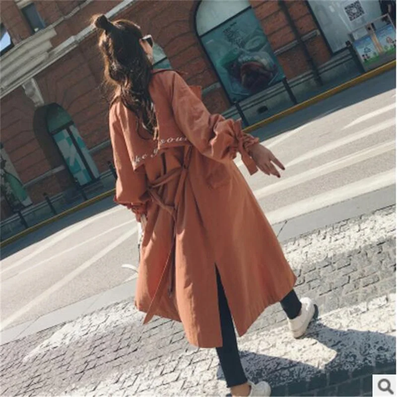 Tranchée Solide Double Automne Rue Nouveau Baseball Orange Longue Couleur Manteau Femmes Breasted Manteaux Lâche Femelle Mode Casual HnIHw8Wqf