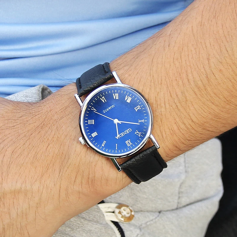 Luxury Men's 3-Eyes Blue Glass Watches Men Fashion Business Genuine Leather Quartz Watch Casual Wristwatch Relogo Masculino 