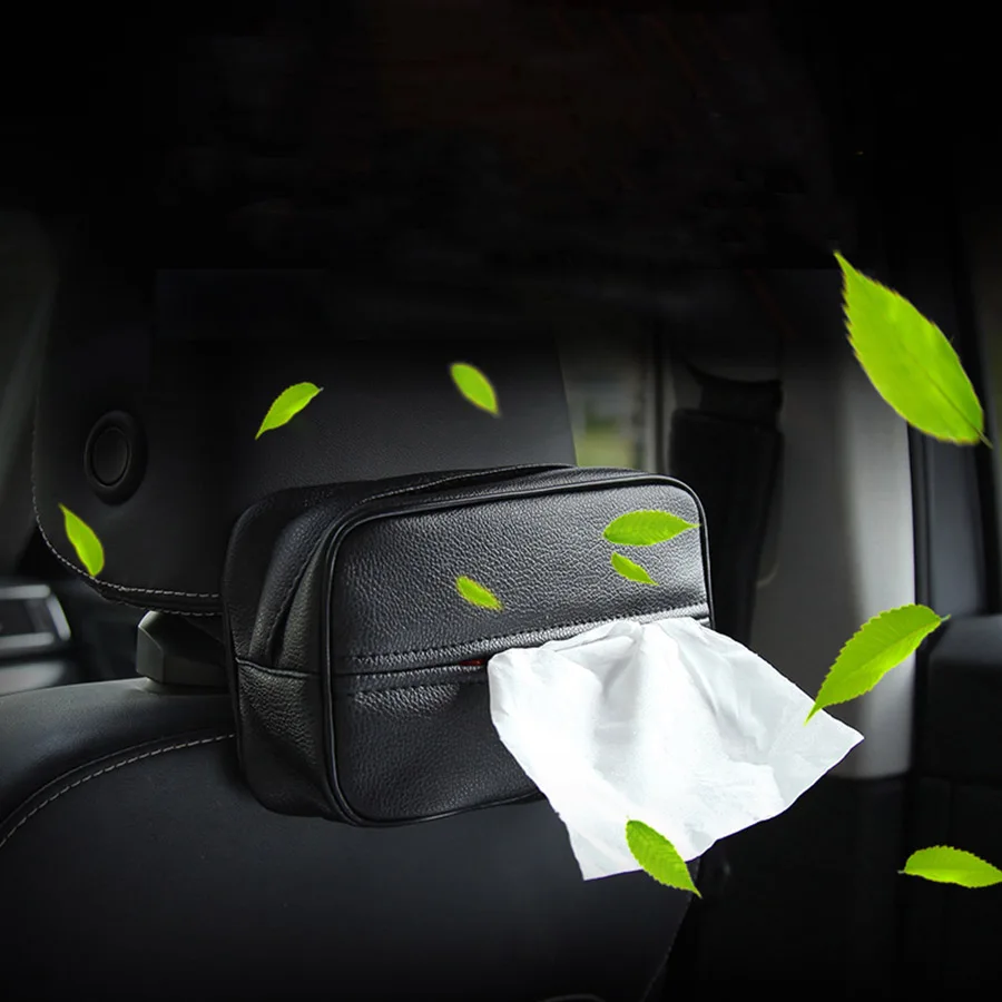 

Car Tissue Box PU Leather Seat Back Headrest Tissue Holder Hanging Napkin Box Case Interior Organiser Storage Net