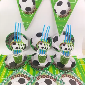 

61pcs/lot Football theme birthday party tableware set Napkin Cups Tablecloth Flag straw Kids Favor Boys Party Decoration