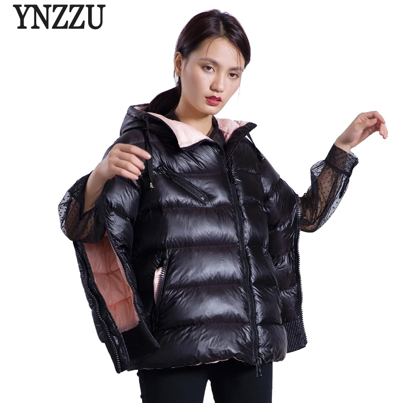 YNZZU бренд, осенне-зимняя куртка для женщин, повседневное толстое теплое пальто на утином пуху, с капюшоном, с рукавом, на молнии, модная одежда O601