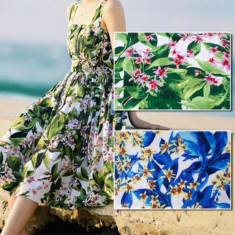 Cotton Fabric DIY Fabric Green Mood Cotton Printed Elastic Satin Fabric