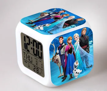 

Hot Movie New Snow Queen Princess Anna&Elsa Snowman Olaf LED Flash Chaging Digital Alarm Clocks Kids Bedroom Night Light Clocks