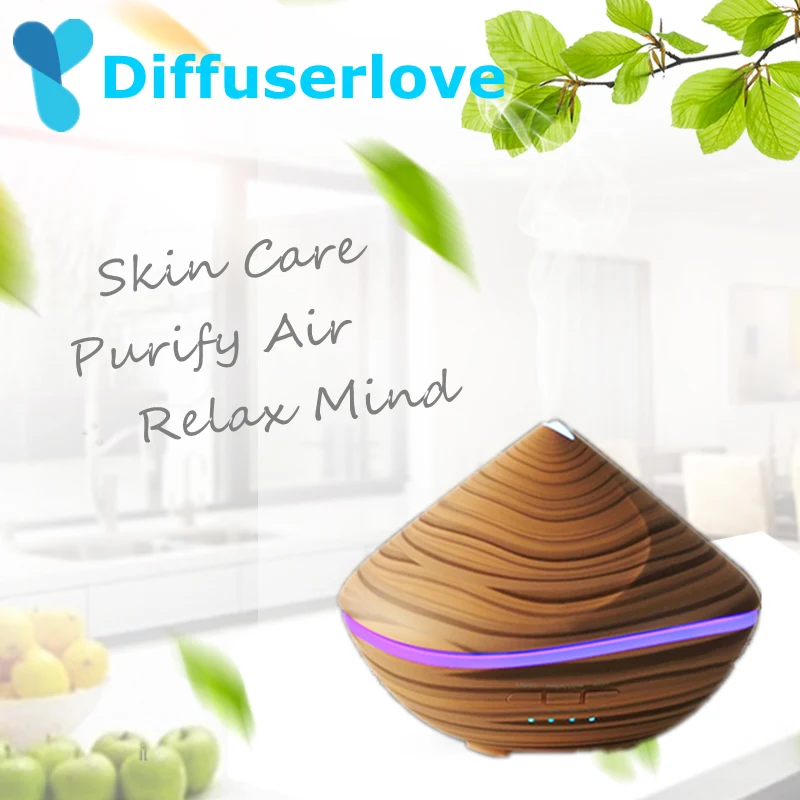 

Diffuserlove 500ML Ultrasonic Wood Grain Air Humidifier Aroma Essential Oil Diffuser with LED Light Mist Maker Household