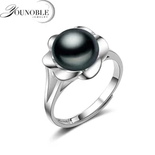 Real flower ring silver 925,white black natural freshwater pearl ring adjustable
